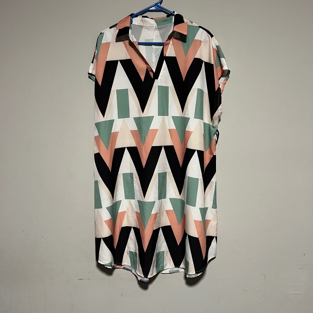 SHEIN Curve Geometric Print Collared Short Sleeve Shirt Dress XL